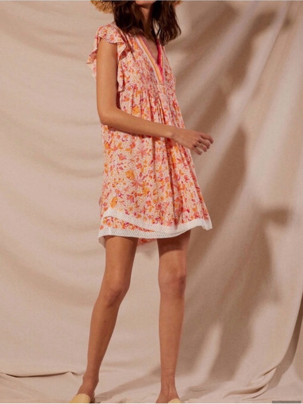 Poupette St. Barth Sasha Dress | Pink & Orange Floral V-Neck Cover Up
